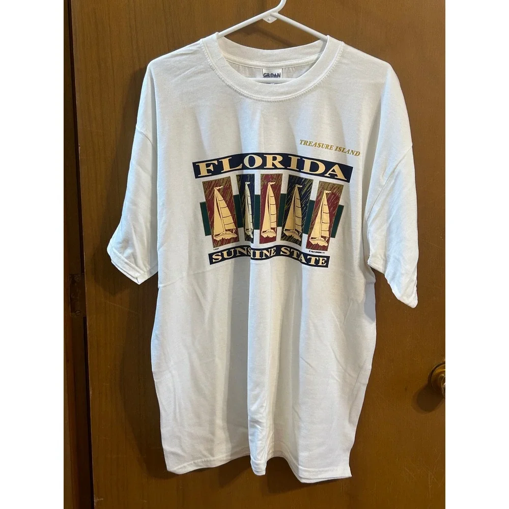 Y2K Florida Sailboat Graphic Tee XL White Oversized Unisex Shirt